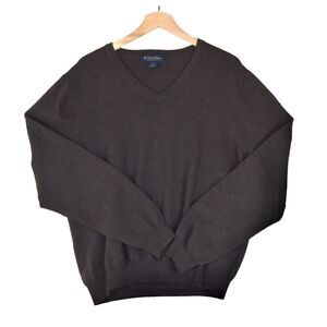 Brooks Brothers Sweater Men’s Medium Brown Merino Wool Stretch V-Neck Pullover